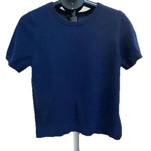 Charter Club 100% Cashmere Crew neck Short Sleeve Sweater Size L Navy